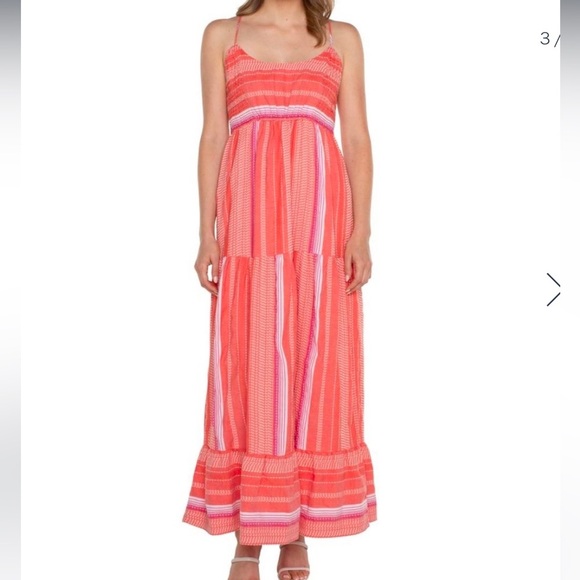 NWT Liverpool Los Angeles
Racer Back Tiered Maxi Dress with Smocking in coral - Picture 1 of 17